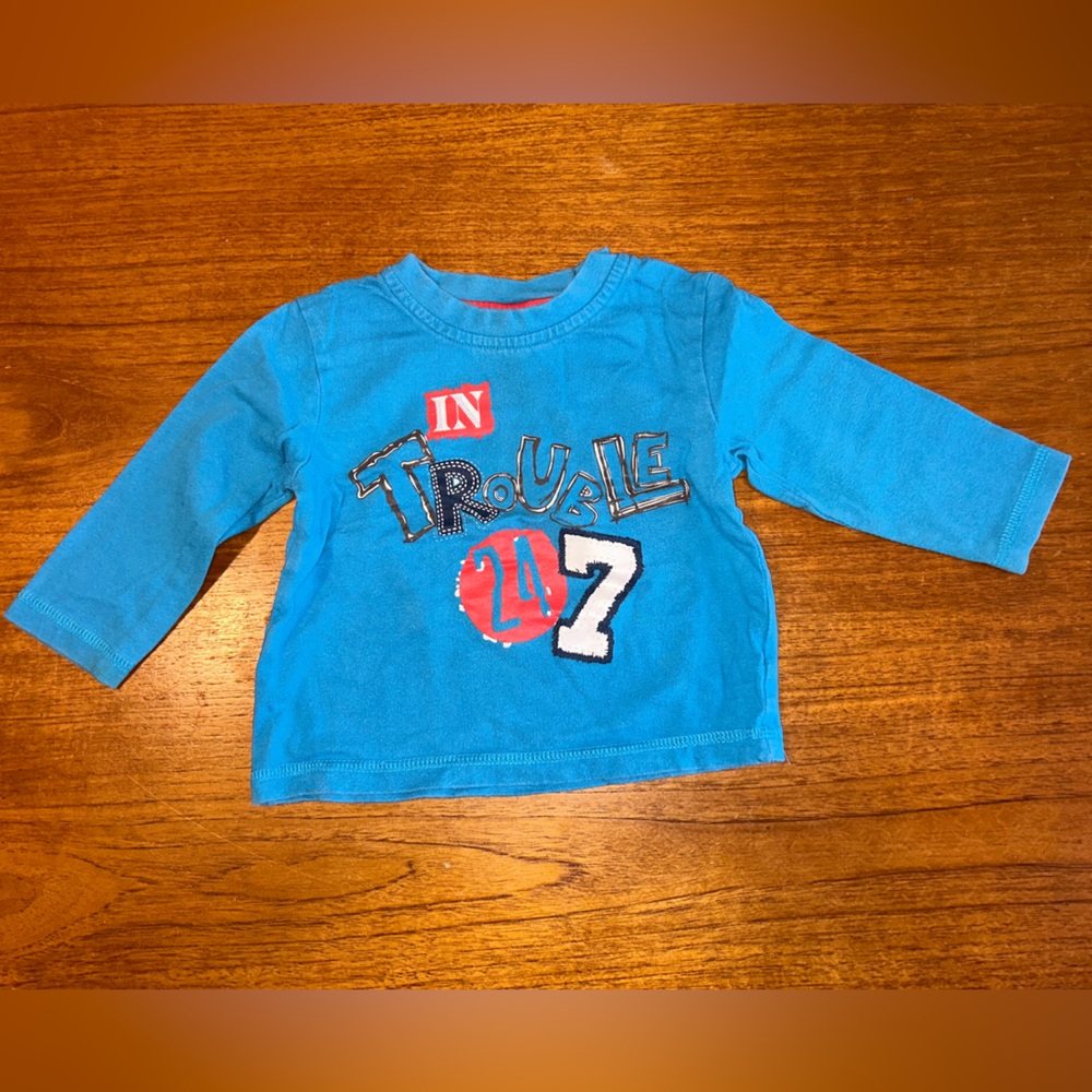 George | “in trouble 24/7” blue long sleeve tee 100% cotton | size 2T